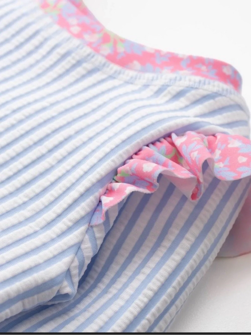 Ruffle Butts Blue Stripe Rash Guard with Pink Ruffle Diaper Cover